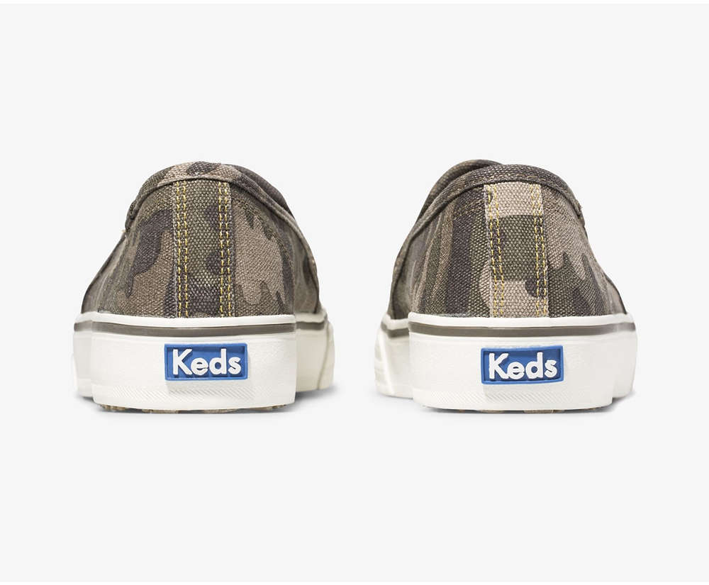 Womens Keds Slip Ons - Washable Double Decker Camo - Olive - 3761-EQLWG